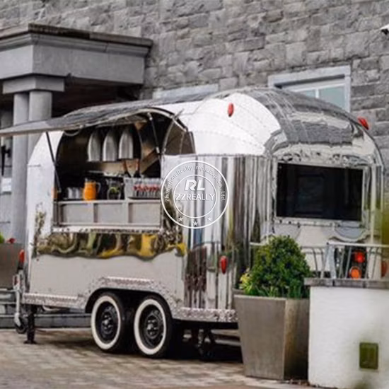 Мобильный пищевой прицеп Airstream из нержавеющей стали для салатов, мороженого, вафель, блинов.